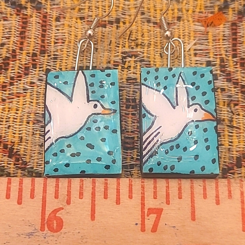 Tiny Original Art Earrings Birds Seagulls Hand Painted Beach 3 Pair $15